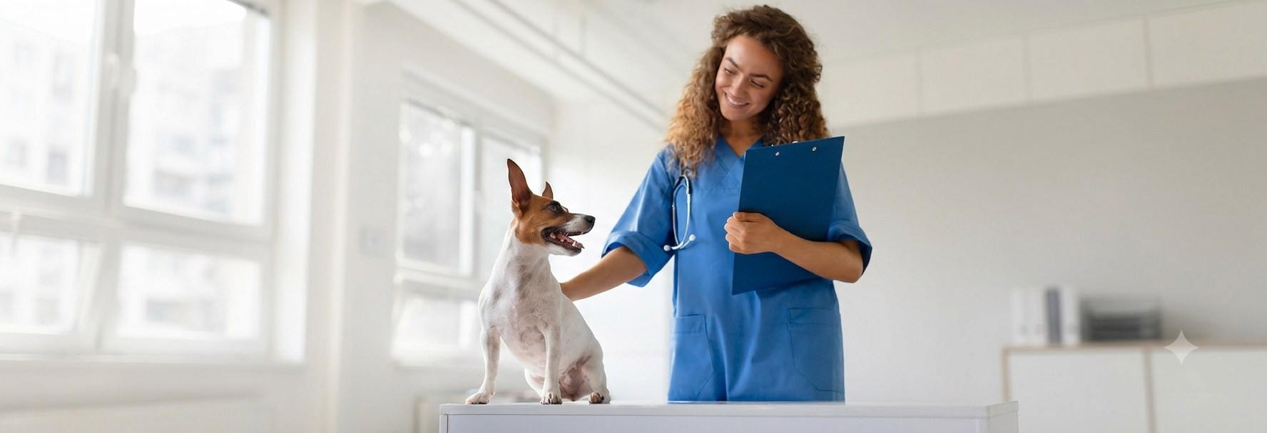 Veterinária atendendo paciente no hospital veterinário